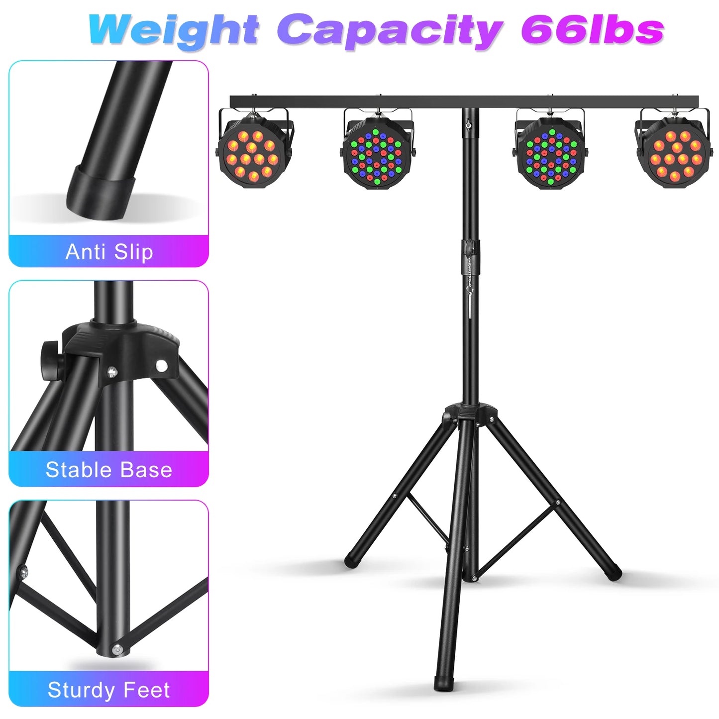 Stage Light Bracket Support DJ Lighting Adjustable Tripod Stand with Top T Bar for Par Lights Stage Lighting Fixture Disco Party