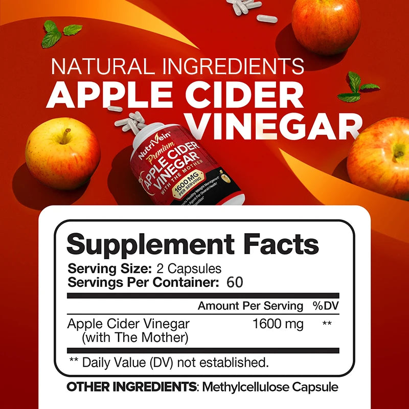 Apple Cider Vinegar - 1600 Mg - Healthy Weight Management, Digestion, Ketosis - Best Supplement for The Immune System