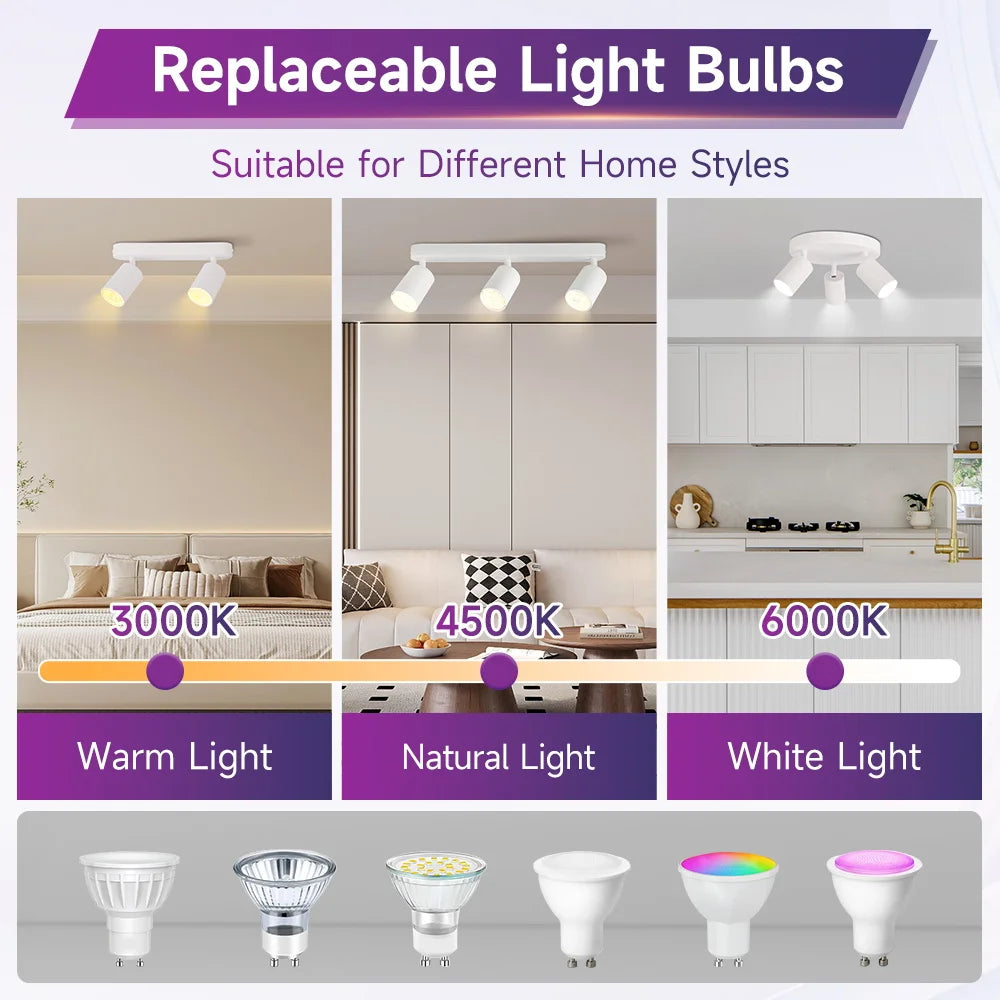 GU10 Led Spotlight Replaceable Bulb Track Light 110V 220V Led Ceiling Lighting Indoor for Home Decor Kitchen Fixture Track Light