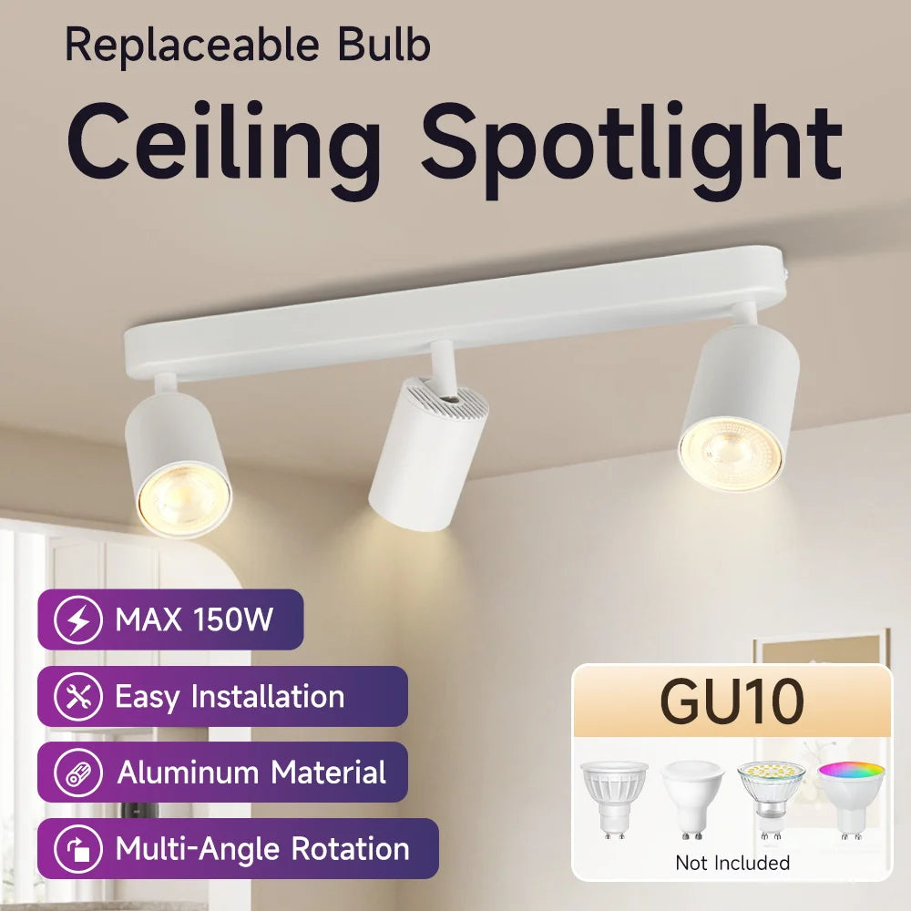 GU10 Led Spotlight Replaceable Bulb Track Light 110V 220V Led Ceiling Lighting Indoor for Home Decor Kitchen Fixture Track Light