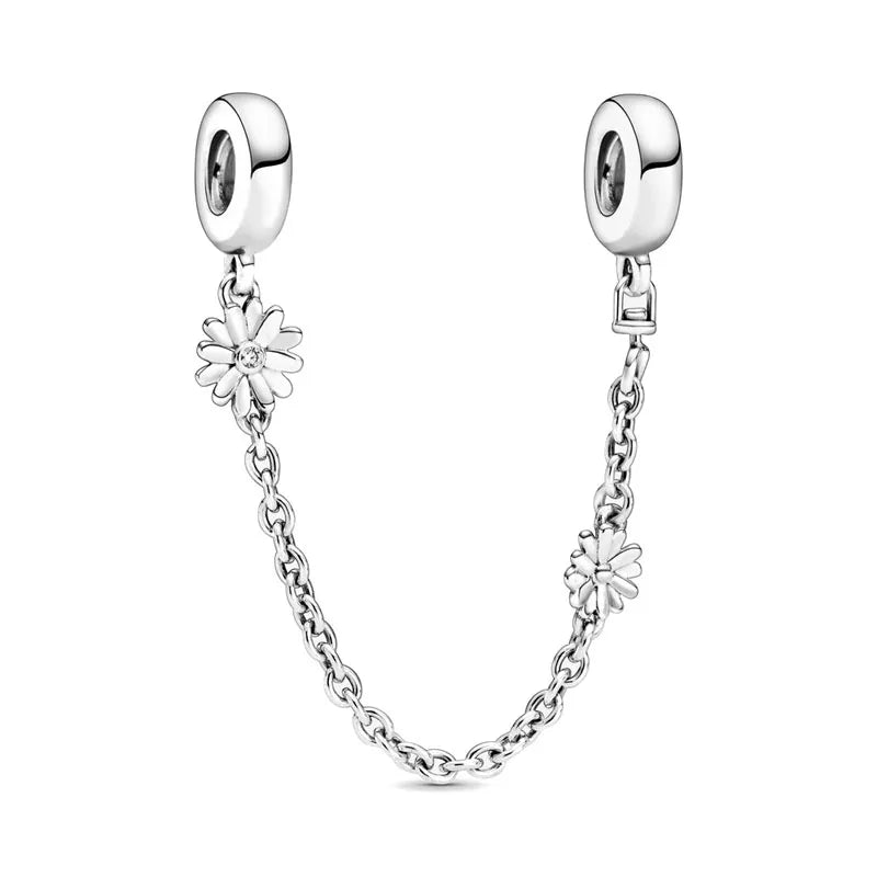 New DIY Love Heart Forever Family Safety Chain Fit Original Women Bracelet Accessory Star Clip Bead Flower Charm Gift 925 Silver