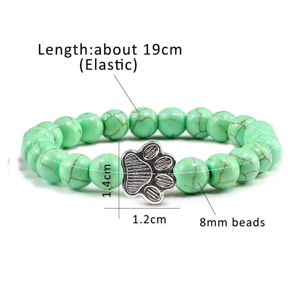Natural Matte Black Lava Volcanic Stone Paw Print Charm Bracelet Homme Femme Pet Memorial Cat Dog Lovers Jewelry Bracelets Gifts