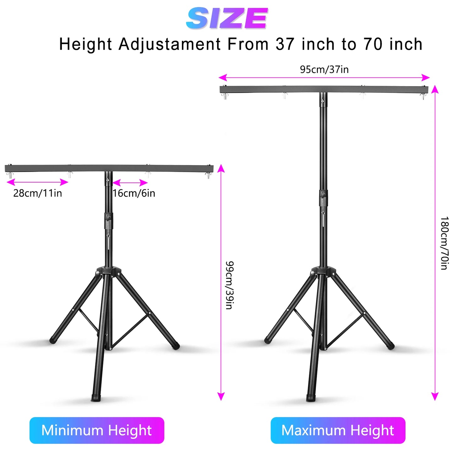 Stage Light Bracket Support DJ Lighting Adjustable Tripod Stand with Top T Bar for Par Lights Stage Lighting Fixture Disco Party