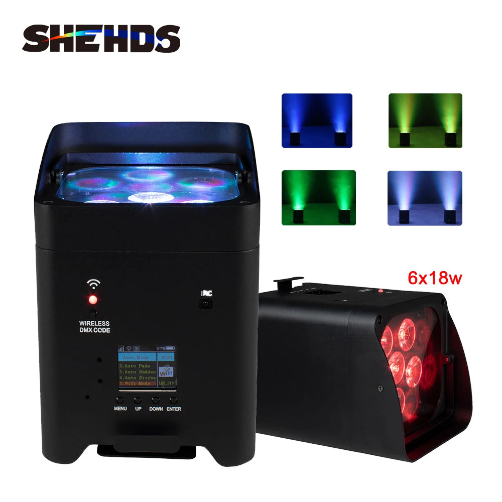SHEHDS HOT LED 6x18w RGBWA+UV 6in1 Wireless Battery Led Stage Up Par Light for Bar Disco Party Home DJ Professional lighting