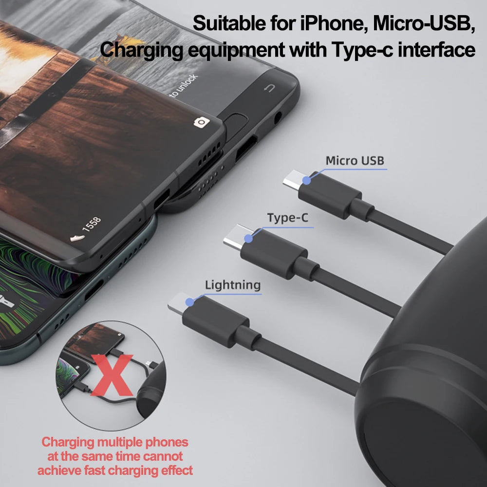 3-in-1 Retractable Backseat Car Charging Station