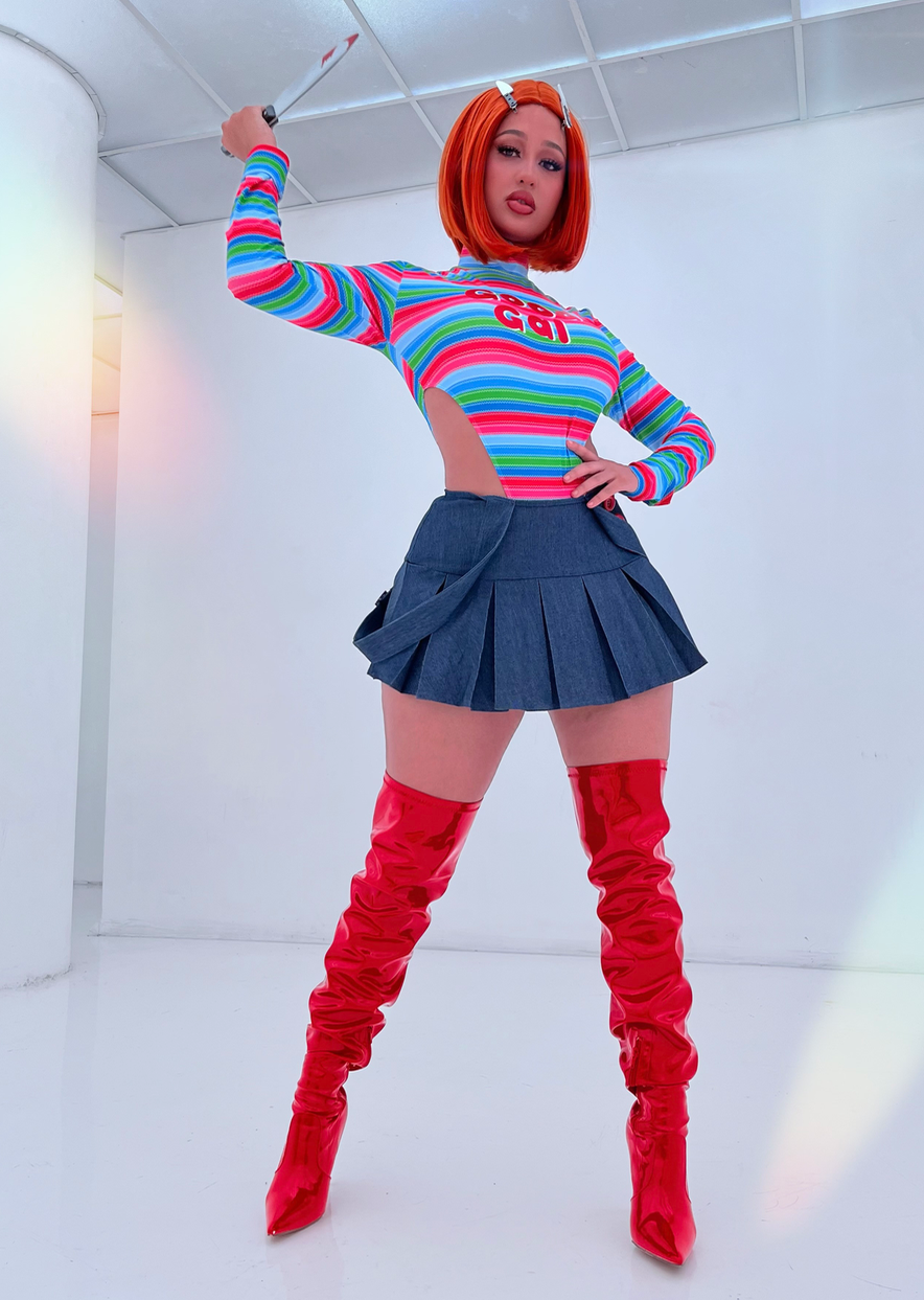 NIGHT RIDE RED PATENT THIGH HIGH BOOTS