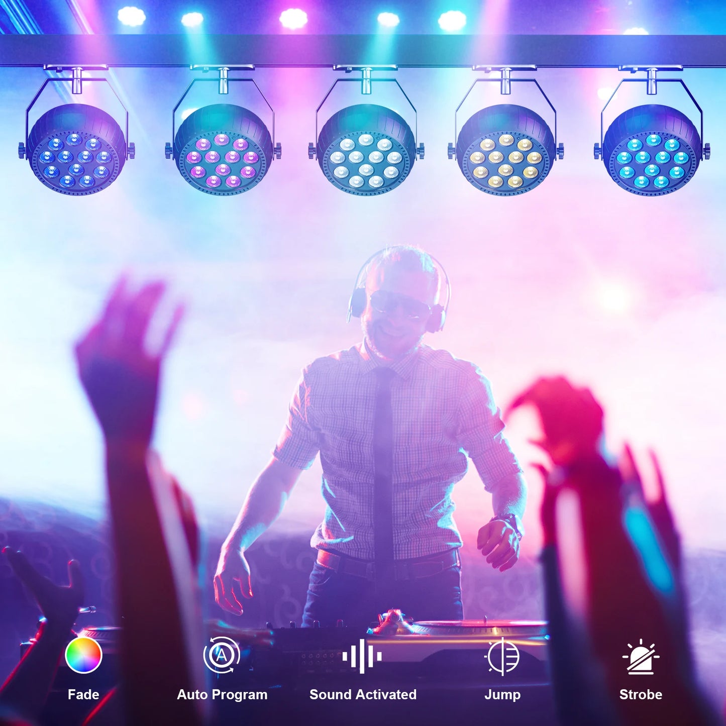 Somspot Mini RGB LED Par Lights Stage Lighting Effect LED Projection Light for DJ Disco Party Holiday Bar Club Wedding Birthday