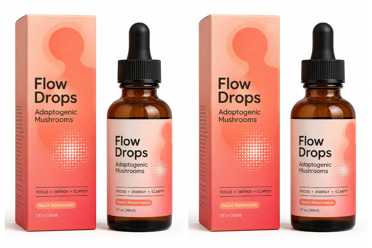 Mushroom Supplement Drops 30ml, Lion's Mane Cordyceps Reishi Chaga Turkey Tail, Energy & Focus Support, Peach Watermelon, Adults