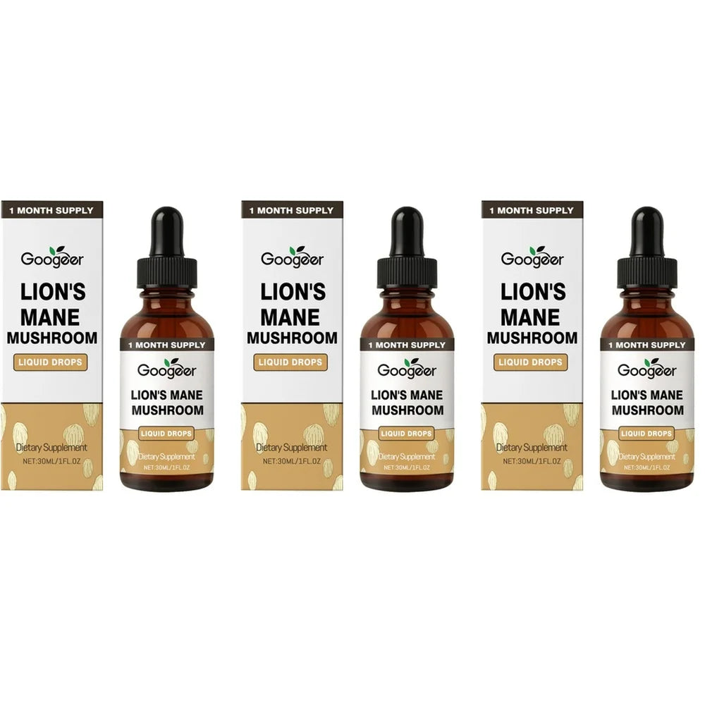 Lion's Mane Mushroom Liquid Drops 30ml Vegan Non-GMO Natural Extract Herbal Supplement Daily Wellness Support Dropper Bottle