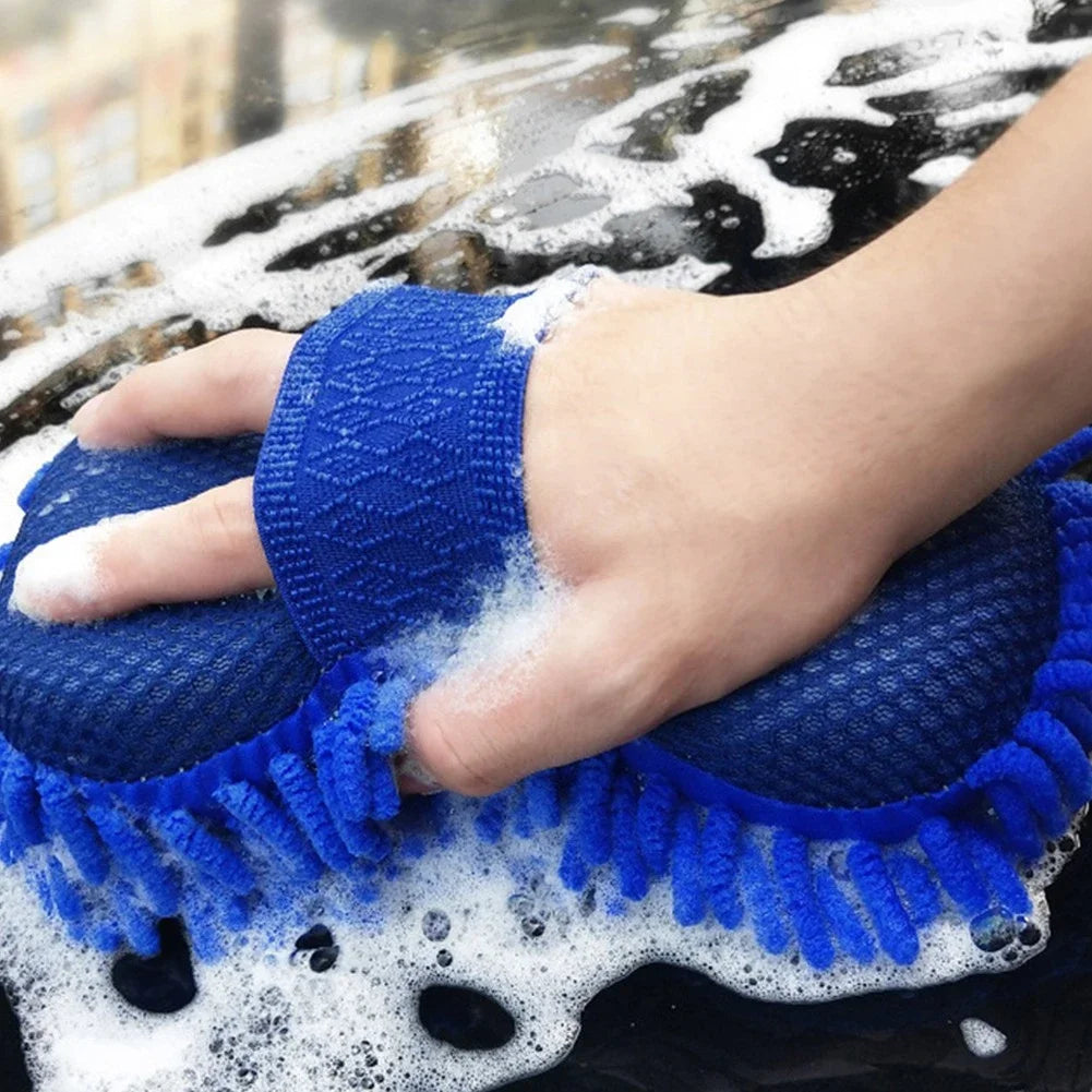 Blue Microfiber Chenille Car Wash Sponge - Premium Quality