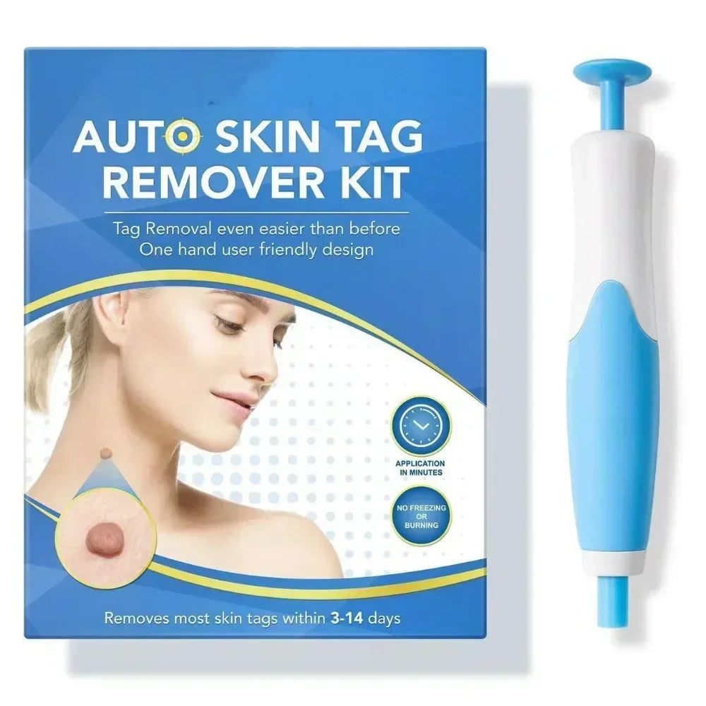 2-IN-1 Auto Skin Tag Removal Tool Kit Painless Skin Label Mole Acne Wart Removal Pen with Cleansing Swabs Facial Skin Care Tool