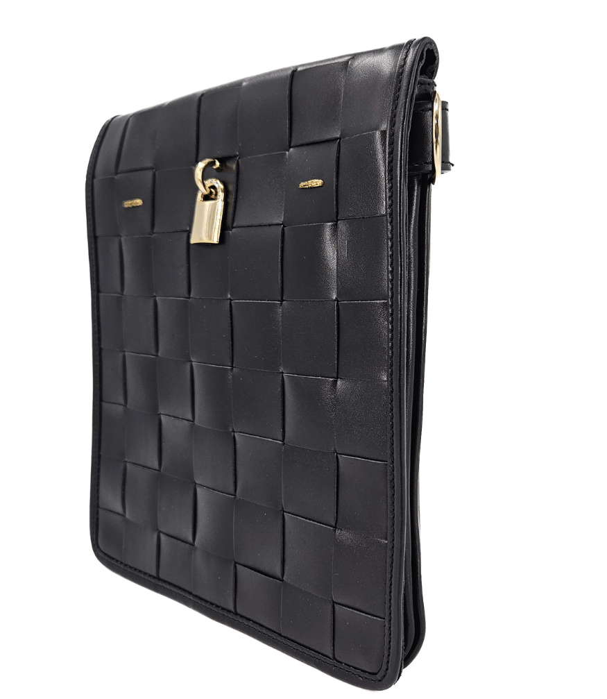 Woven Leather Black Crossbody Bag