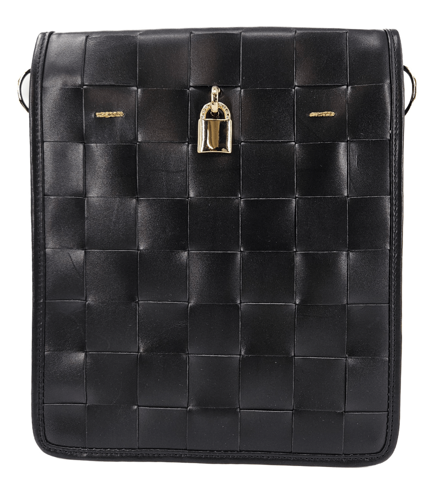 Woven Leather Black Crossbody Bag