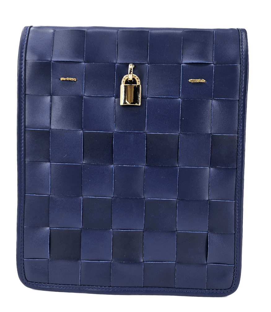 Woven Leather Navy Blue Crossbody Bag