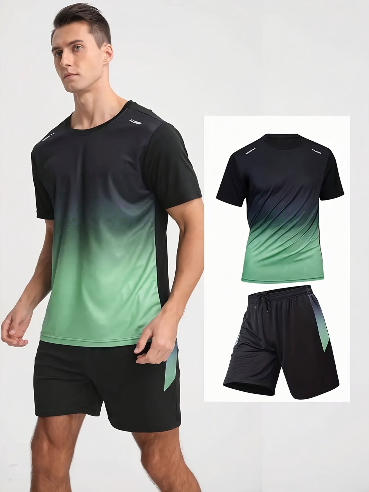 12pcs Men's Gradient Short Sleeved Shorts Set, Gifts, Halloween Gifts, Christmas Gifts, Summer Casual Sports Quick Drying Set, Suitable for Basketball, Running, Fitness And Outdoor Activities, Suitable for Multiple Scenarios
