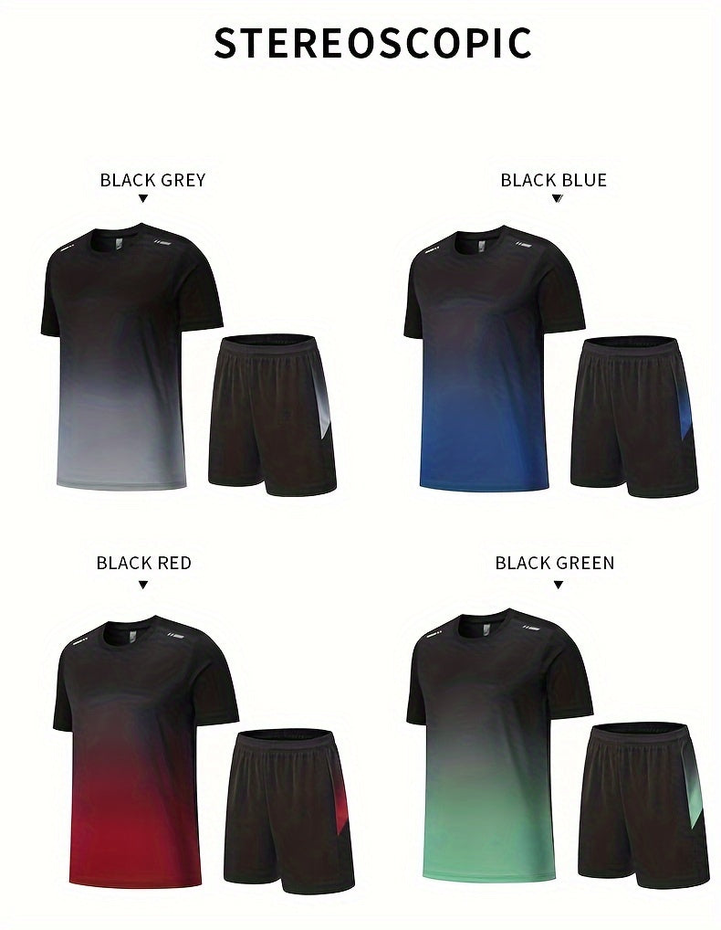 12pcs Men's Gradient Short Sleeved Shorts Set, Gifts, Halloween Gifts, Christmas Gifts, Summer Casual Sports Quick Drying Set, Suitable for Basketball, Running, Fitness And Outdoor Activities, Suitable for Multiple Scenarios
