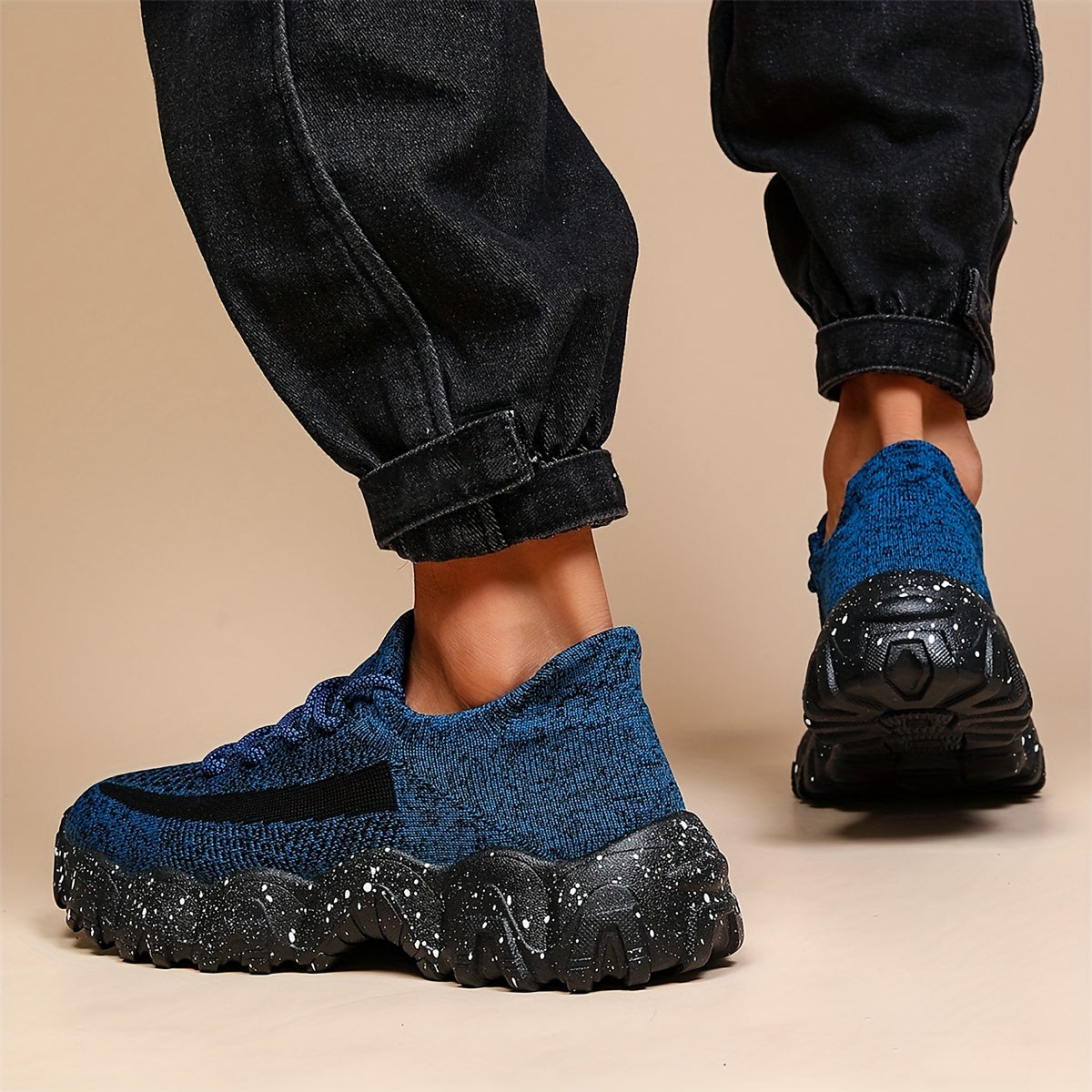Men's Breathable Casual Sports Shoes - Low-Top Sneakers with Striped Design, Navy Blue Mesh & Speckled Traction Rubber Sole for All-Season Comfort, Gym, Walking, Daily Wear, Gym Footwear, Sleek Shoe Design, Comfortable Fabric
