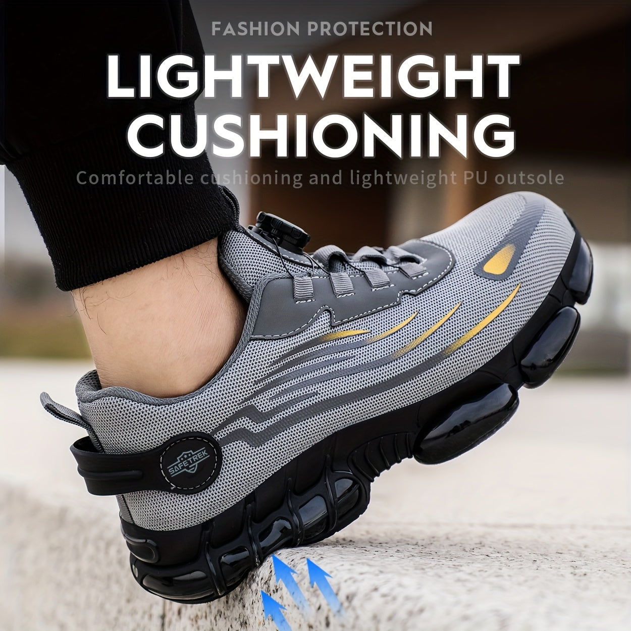 Men Steel Toe Work Shoes - Anti-Puncture, Non-Slip Sole, Rotating Buckle Design, Lightweight PU Breathable Safety Sneakers For Daily Use In Spring & Summer Halloween
