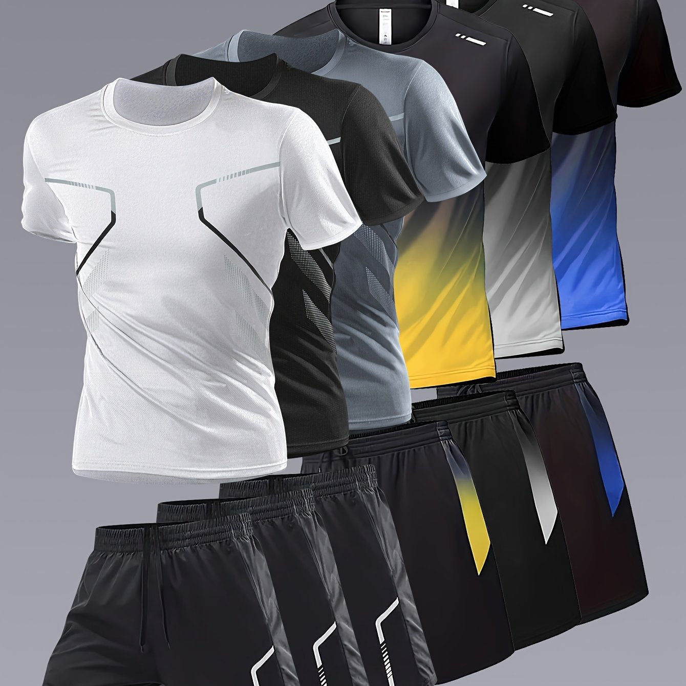 12pcs Men's Gradient Short Sleeved Shorts Set, Gifts, Halloween Gifts, Christmas Gifts, Summer Casual Sports Quick Drying Set, Suitable for Basketball, Running, Fitness And Outdoor Activities, Suitable for Multiple Scenarios