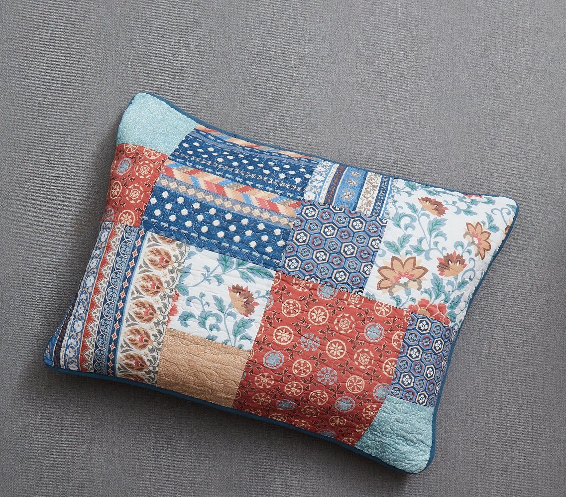 DaDa Bedding Bohemian Vibes Mediterranean Blue Floral Patchwork Quilted Bedspread Set (JHW878)