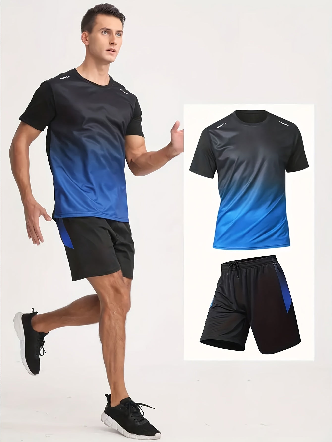 12pcs Men's Gradient Short Sleeved Shorts Set, Gifts, Halloween Gifts, Christmas Gifts, Summer Casual Sports Quick Drying Set, Suitable for Basketball, Running, Fitness And Outdoor Activities, Suitable for Multiple Scenarios
