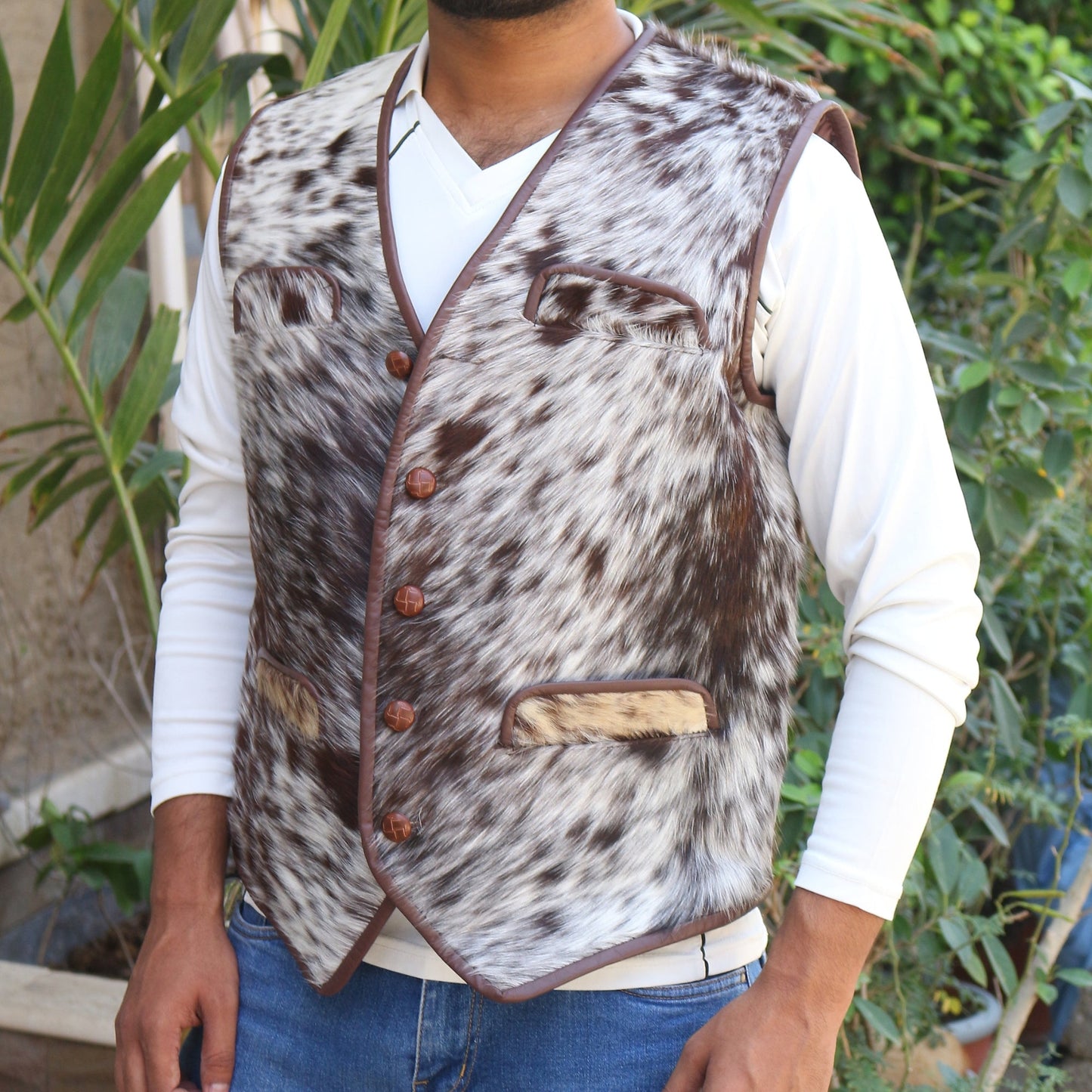 Men's Cowhide Vest Men's Real Real Hair On Cow Skin waistcoat