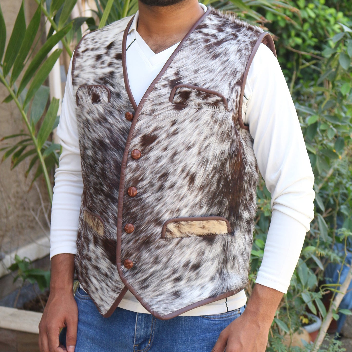 Men's Cowhide Vest Men's Real Real Hair On Cow Skin waistcoat