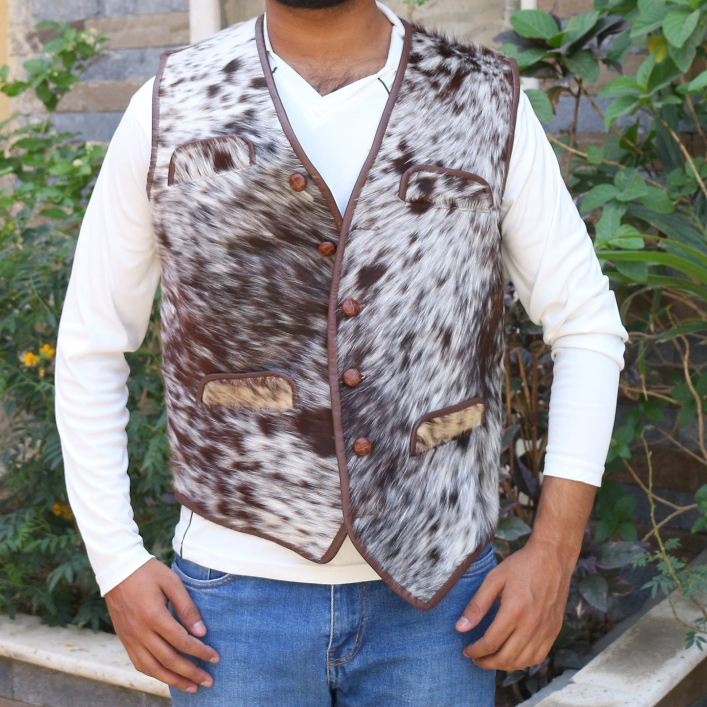 Men's Cowhide Vest Men's Real Real Hair On Cow Skin waistcoat