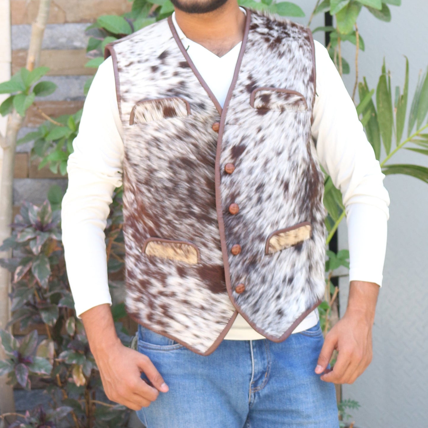 Men's Cowhide Vest Men's Real Real Hair On Cow Skin waistcoat