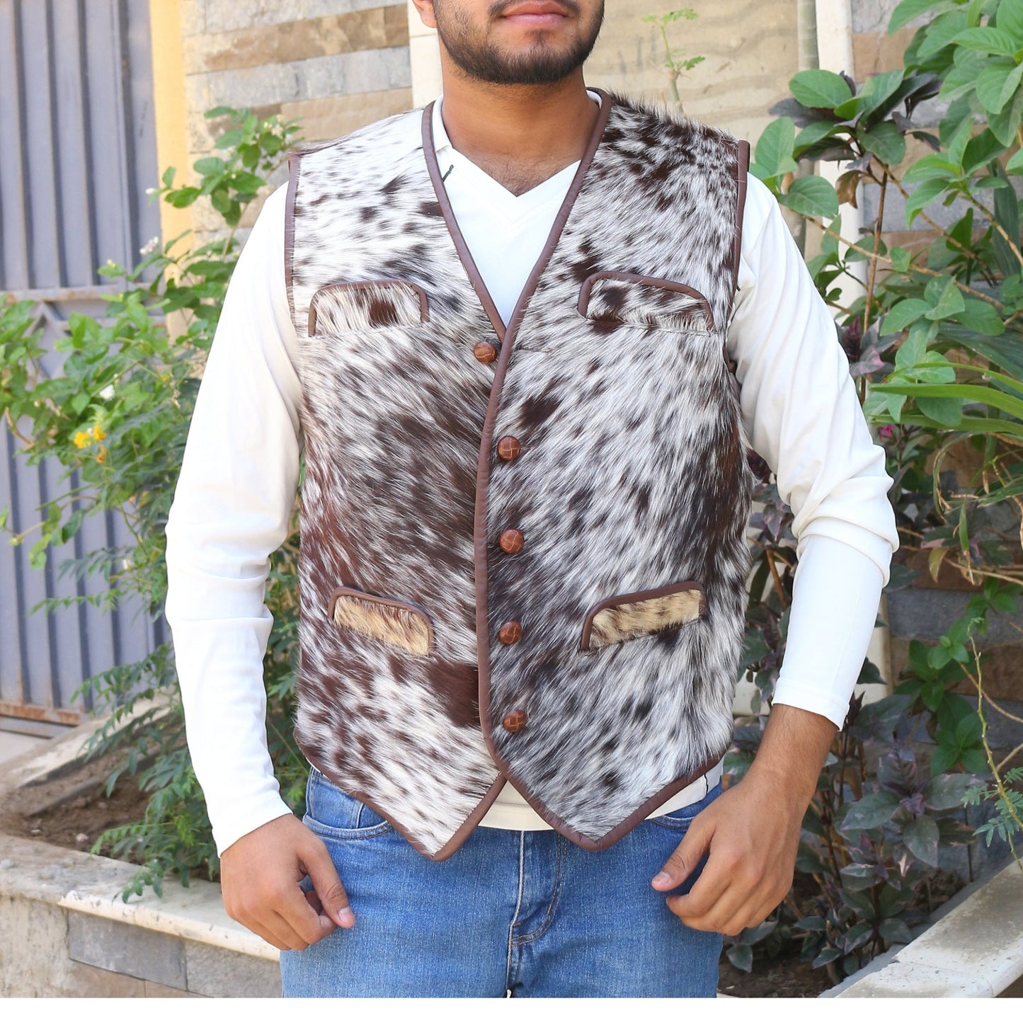 Men's Cowhide Vest Men's Real Real Hair On Cow Skin waistcoat