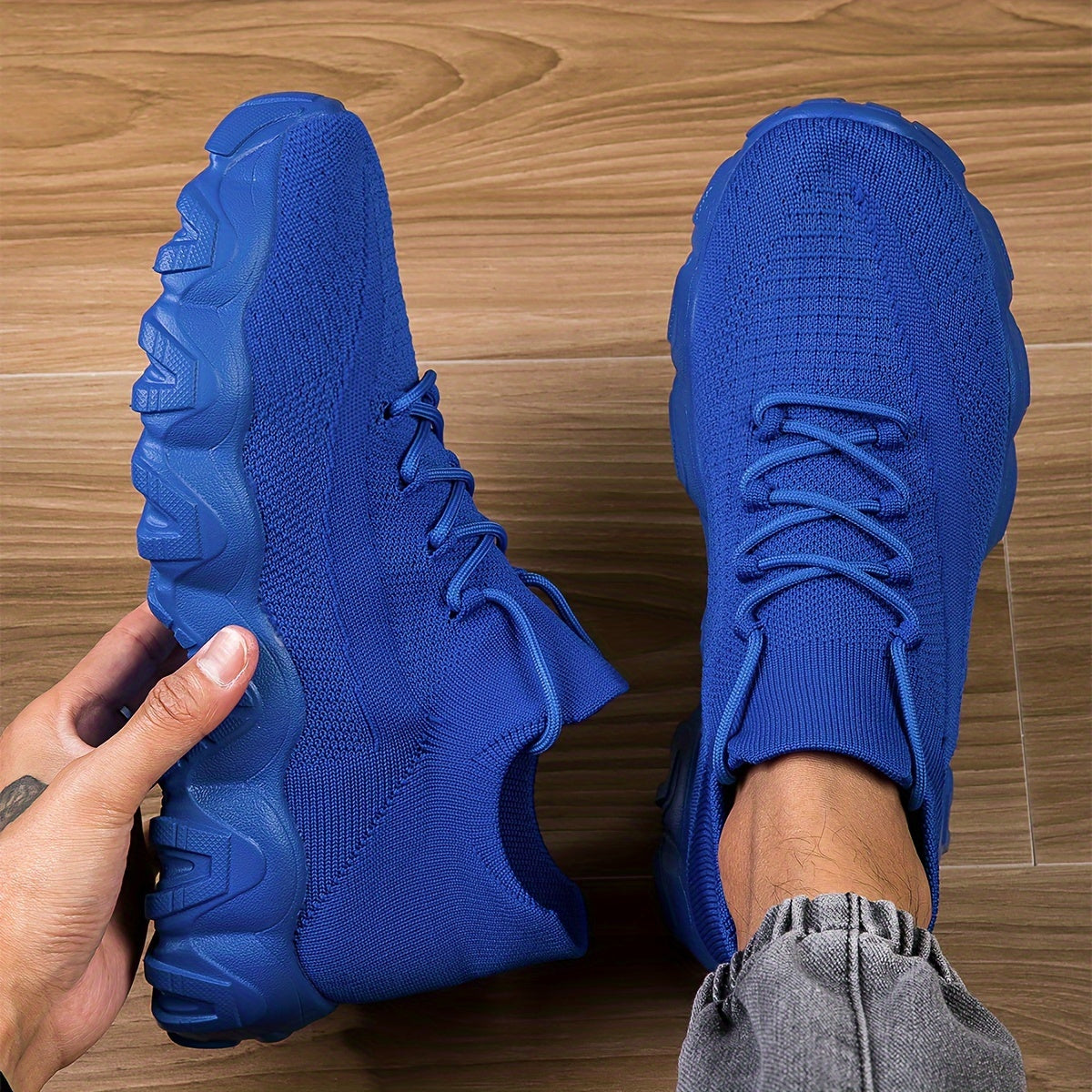 Men's Breathable Casual Sports Shoes - Low-Top Sneakers with Striped Design, Navy Blue Mesh & Speckled Traction Rubber Sole for All-Season Comfort, Gym, Walking, Daily Wear, Gym Footwear, Sleek Shoe Design, Comfortable Fabric