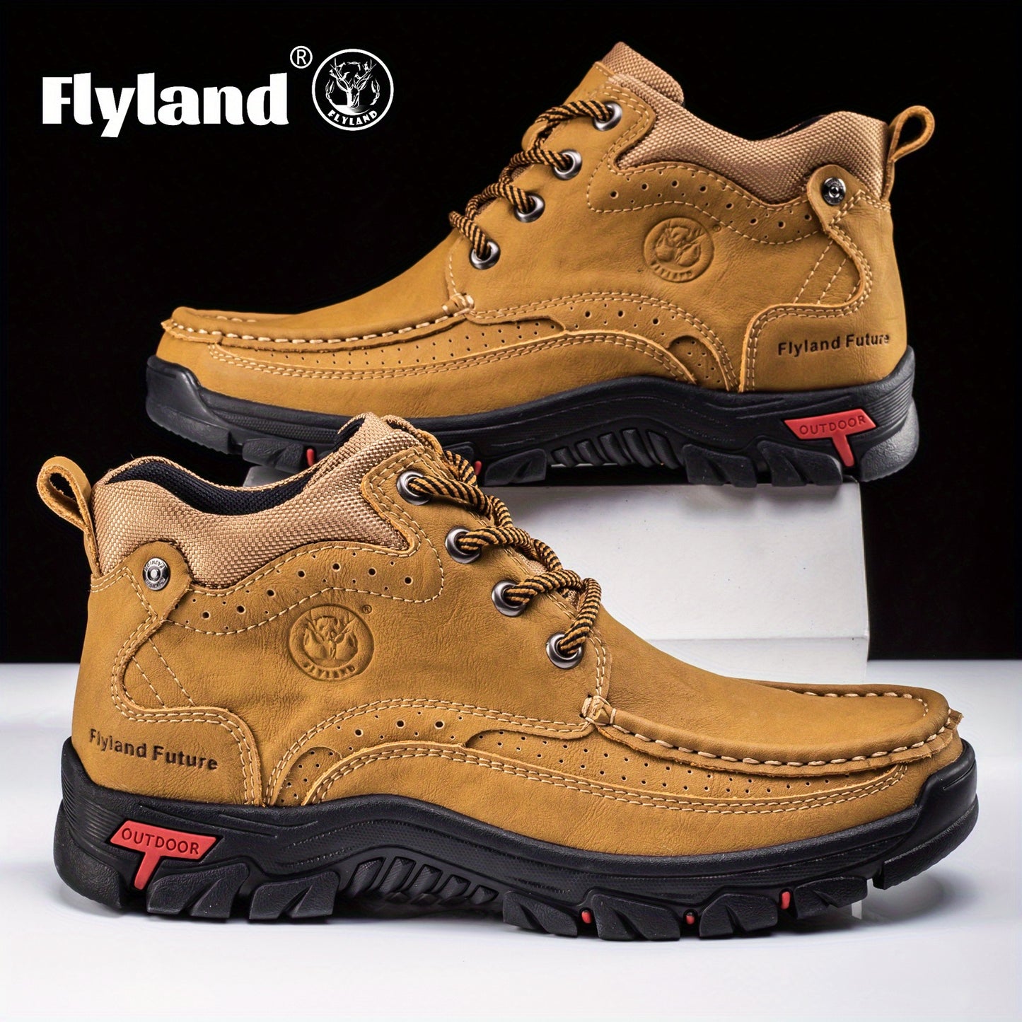 1pair FLYLAND Vintage Genuine Faux Leather Men'S Chukka Boots - Casual Polka Dot Ankle Booties with Rubber Sole for Work, Office, and Daily Wear
