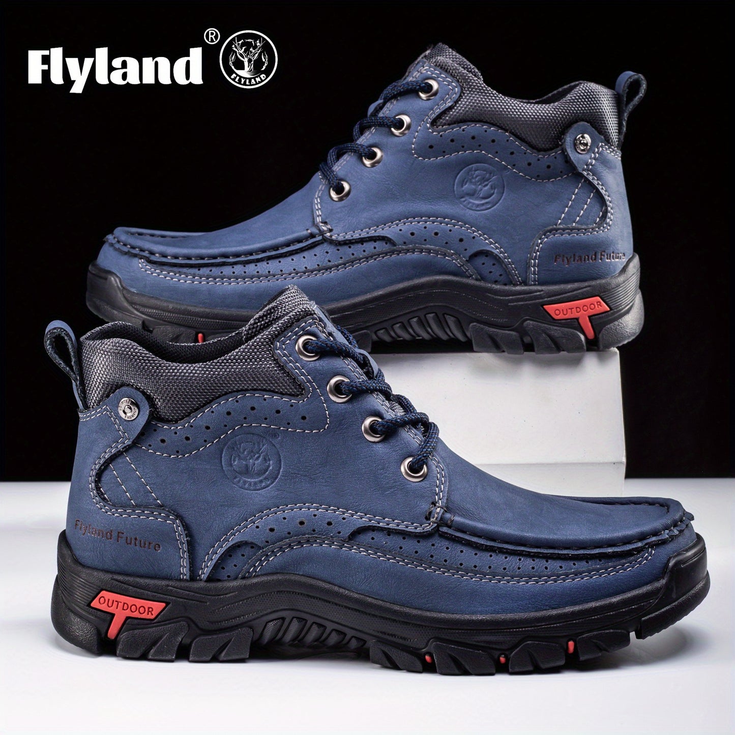 1pair FLYLAND Vintage Genuine Faux Leather Men'S Chukka Boots - Casual Polka Dot Ankle Booties with Rubber Sole for Work, Office, and Daily Wear