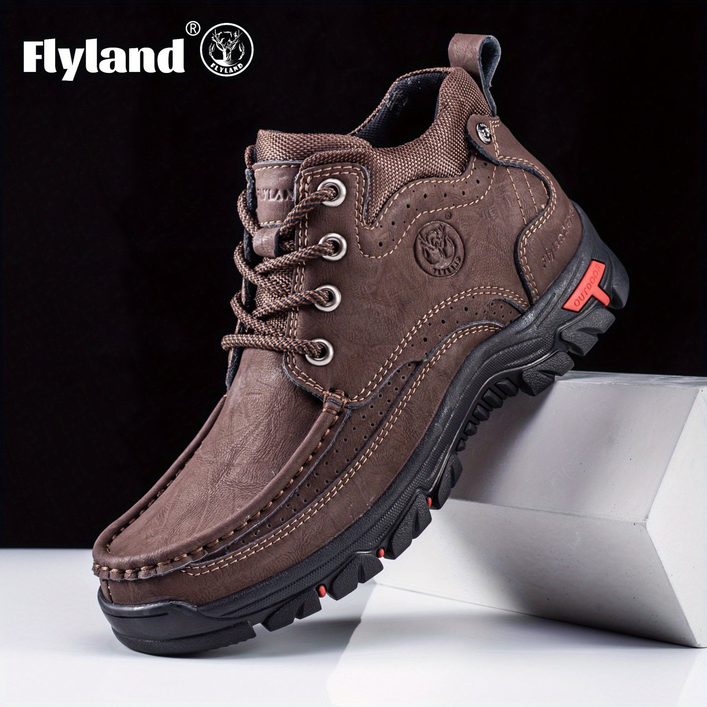 1pair FLYLAND Vintage Genuine Faux Leather Men'S Chukka Boots - Casual Polka Dot Ankle Booties with Rubber Sole for Work, Office, and Daily Wear