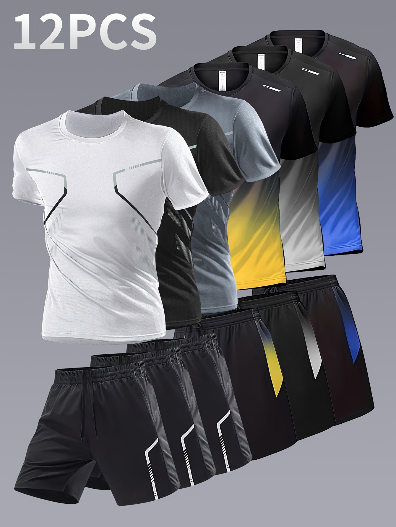 12pcs Men's Gradient Short Sleeved Shorts Set, Gifts, Halloween Gifts, Christmas Gifts, Summer Casual Sports Quick Drying Set, Suitable for Basketball, Running, Fitness And Outdoor Activities, Suitable for Multiple Scenarios