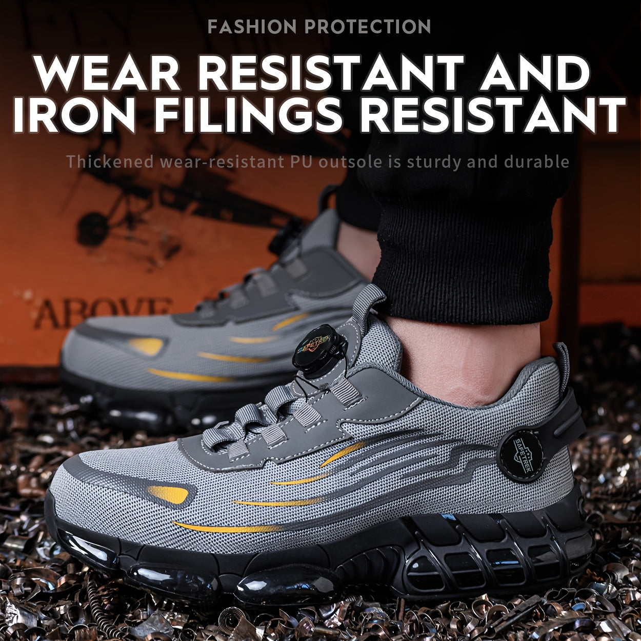 Men Steel Toe Work Shoes - Anti-Puncture, Non-Slip Sole, Rotating Buckle Design, Lightweight PU Breathable Safety Sneakers For Daily Use In Spring & Summer Halloween