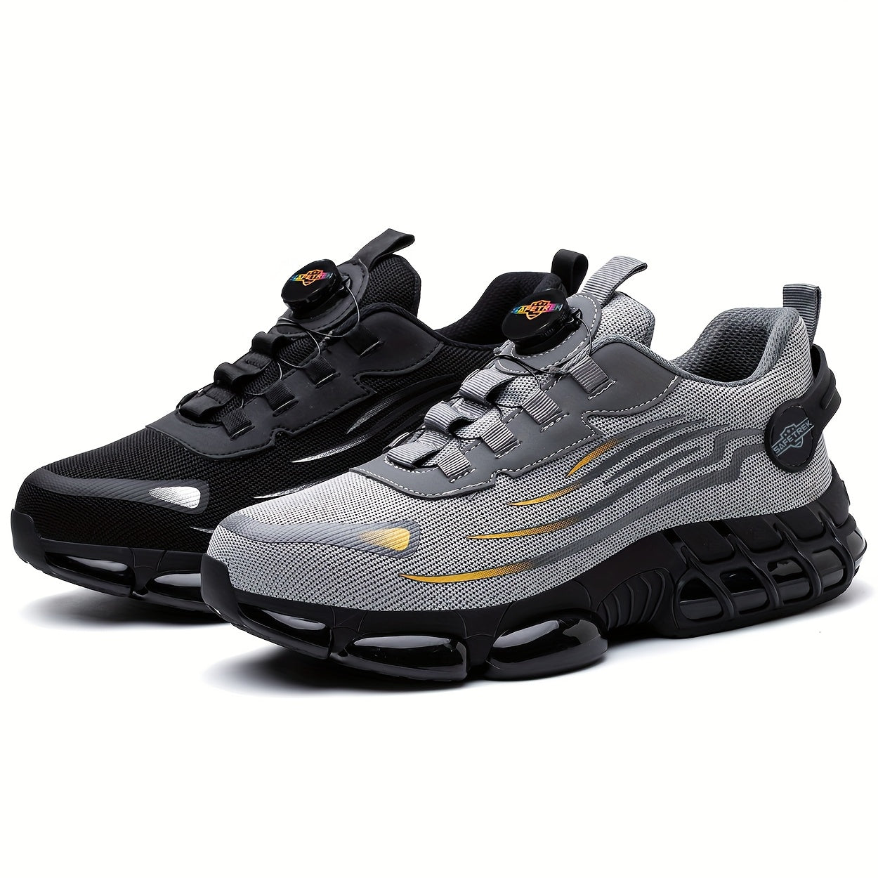 Men Steel Toe Work Shoes - Anti-Puncture, Non-Slip Sole, Rotating Buckle Design, Lightweight PU Breathable Safety Sneakers For Daily Use In Spring & Summer Halloween