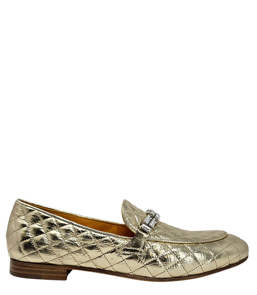Gold Quilted Flat Loafer