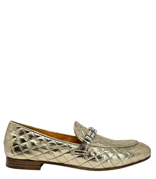 Gold Quilted Flat Loafer