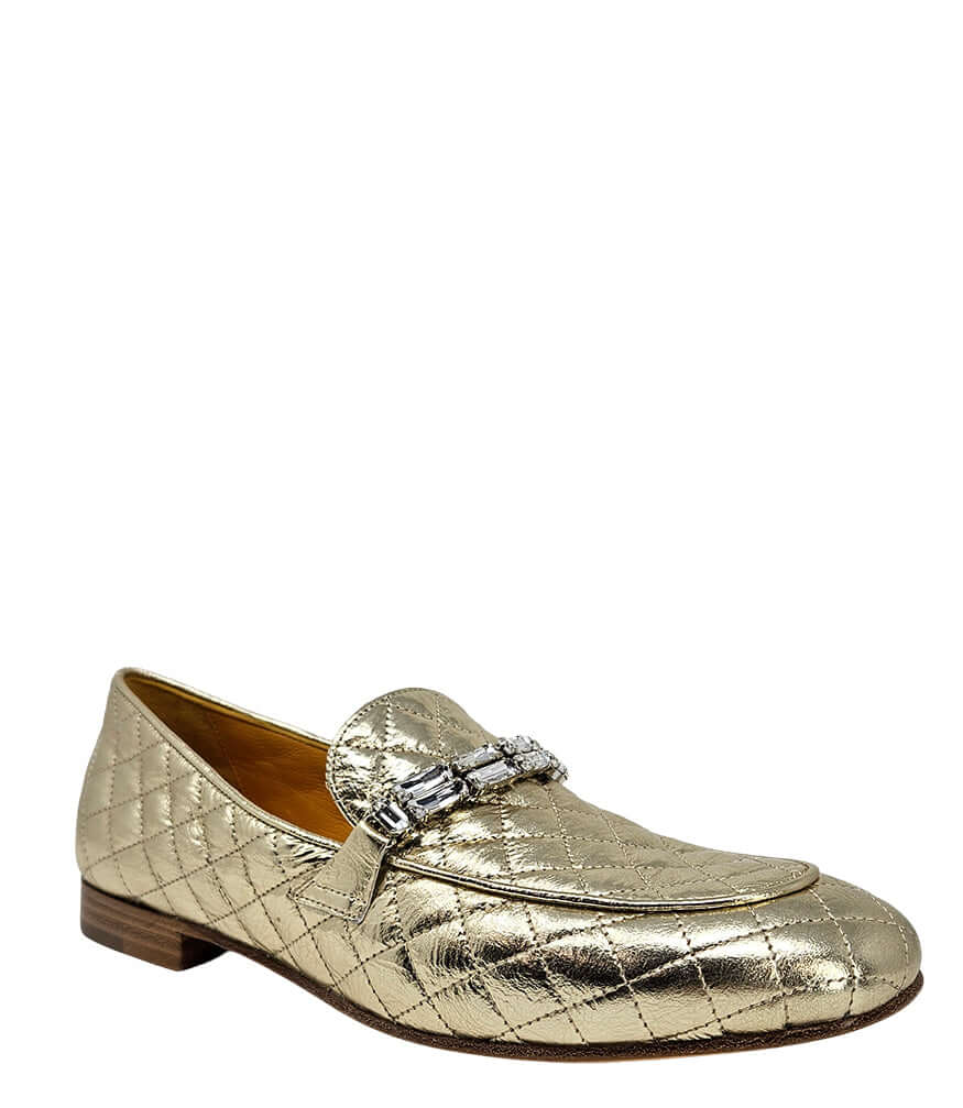 Gold Quilted Flat Loafer