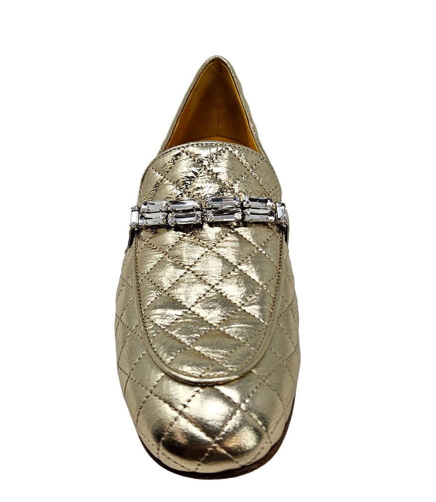 Gold Quilted Flat Loafer