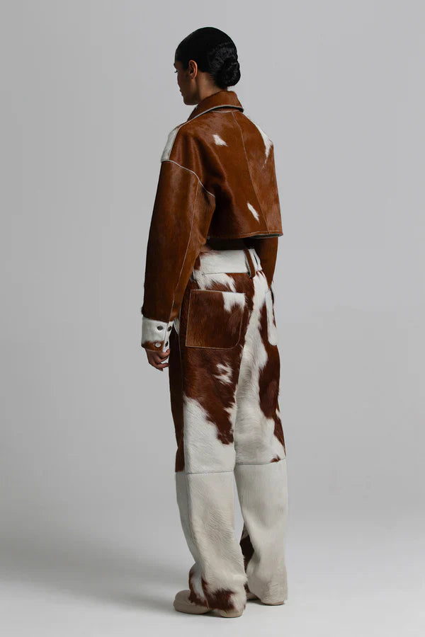 Women Cropped Cow Print Jacket & Pant – Genuine Hair-On Pony Hair