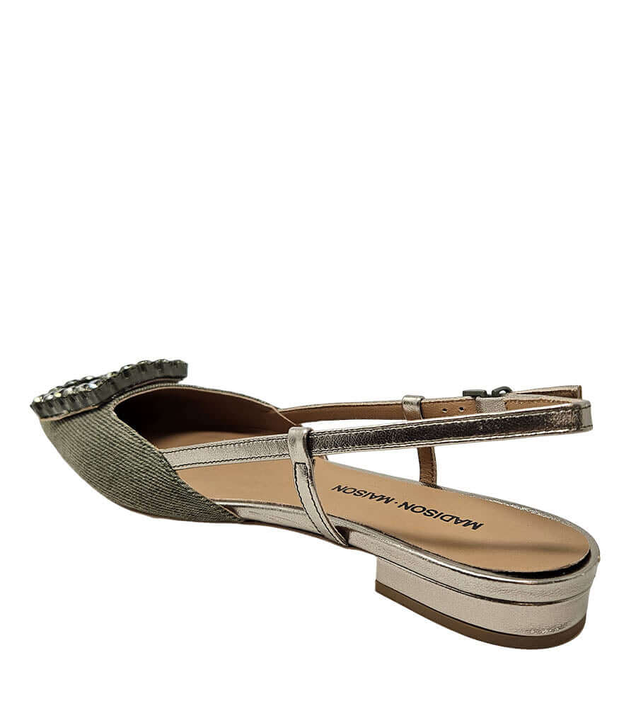Khaki/Gold Sling Back Flat