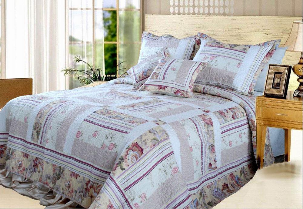DaDa Bedding Cottage Floral Blossoming Patchwork Quilted Coverlet Bedspread Set (DXJ103112)