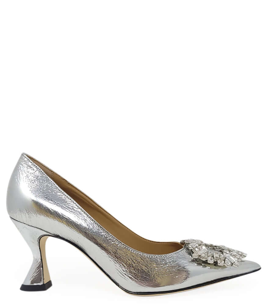 Silver Leather Kitten Heel Pump