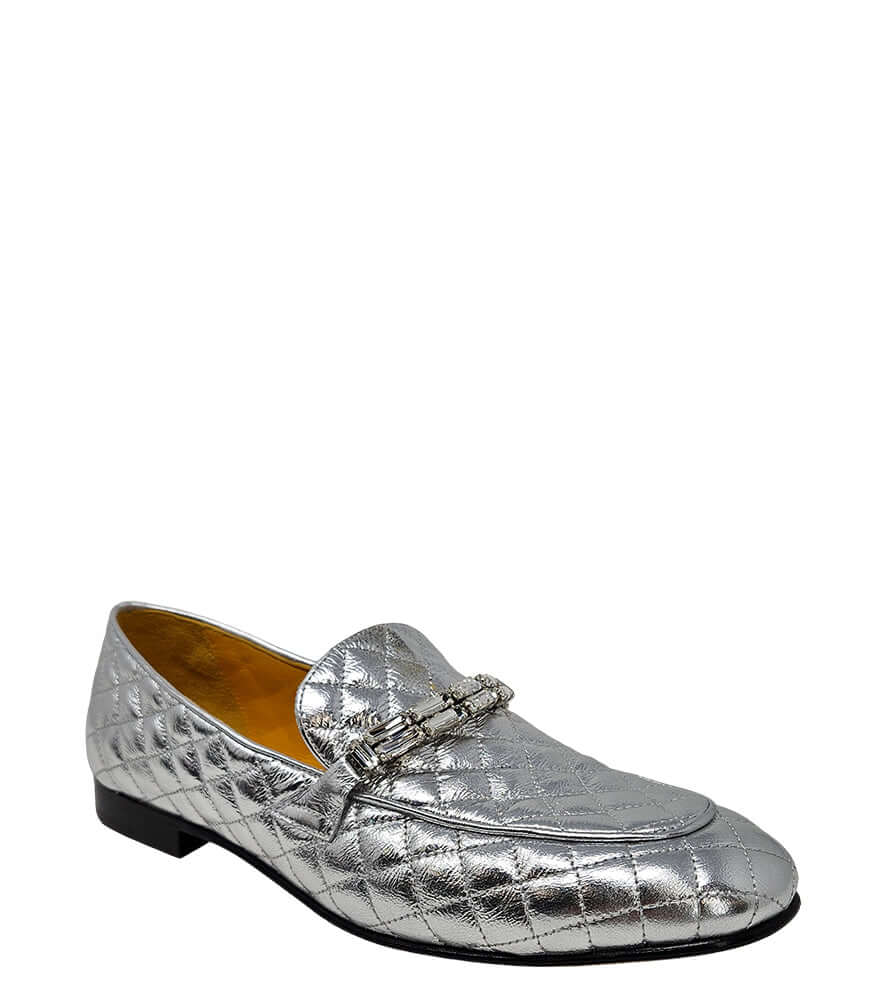 Silver Quilted Flat Loafer