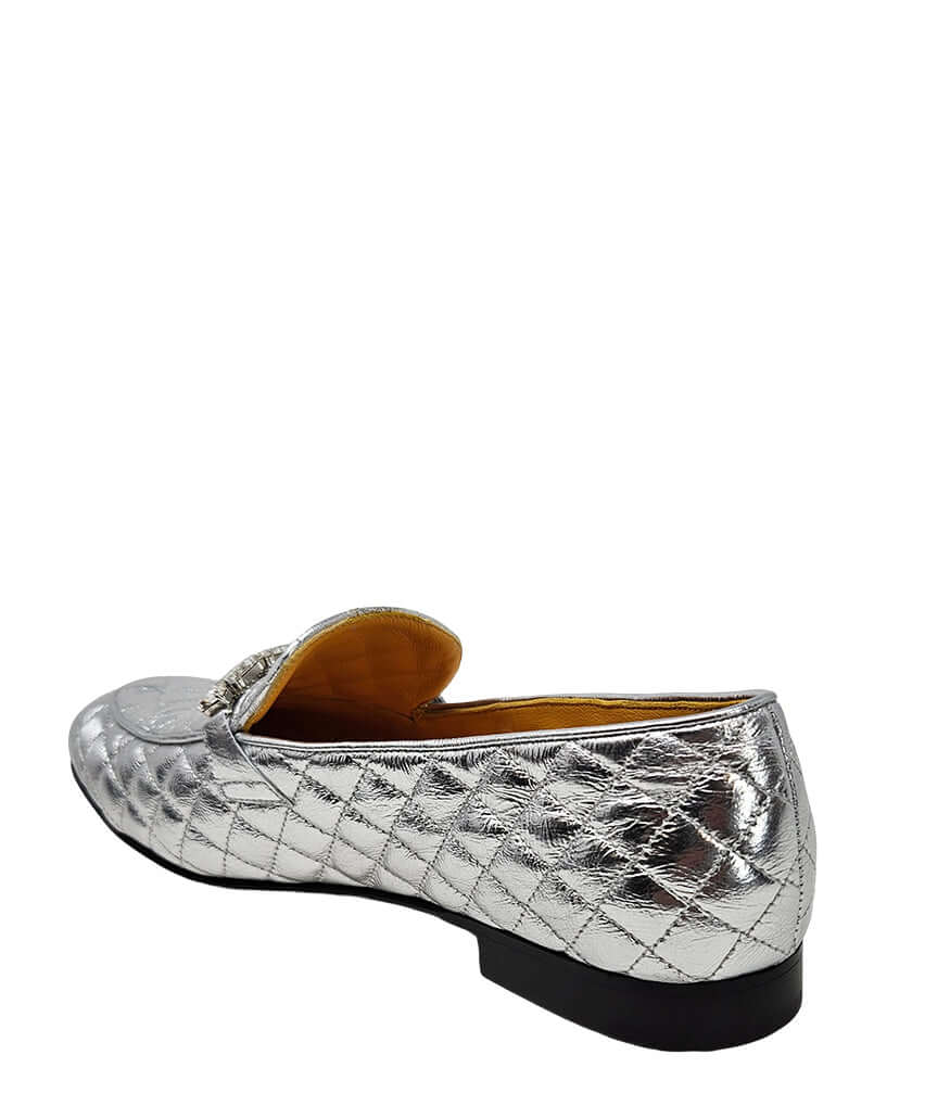 Silver Quilted Flat Loafer