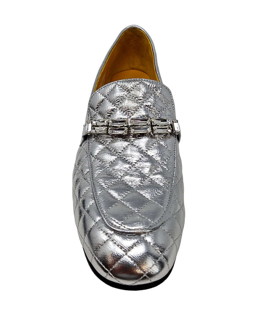 Silver Quilted Flat Loafer