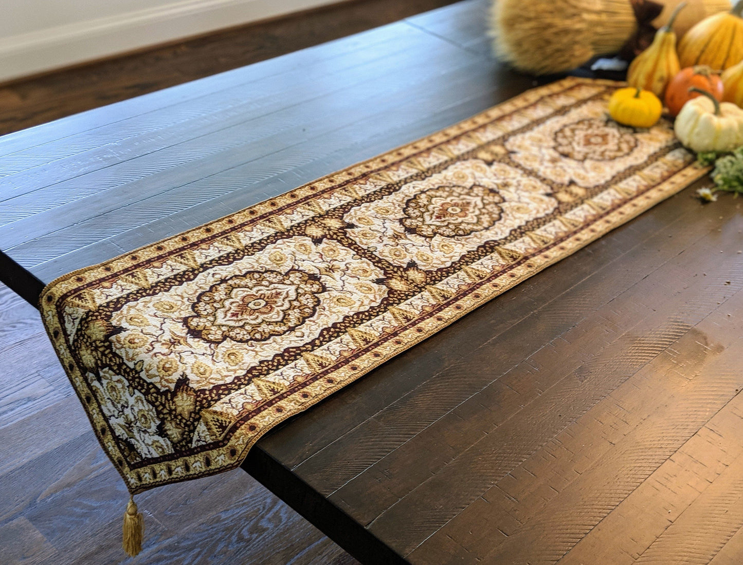 DaDa Bedding Golden Persian Style Rug Floral Brown Elegant Woven Tapestry Dining Table Runner (18119)