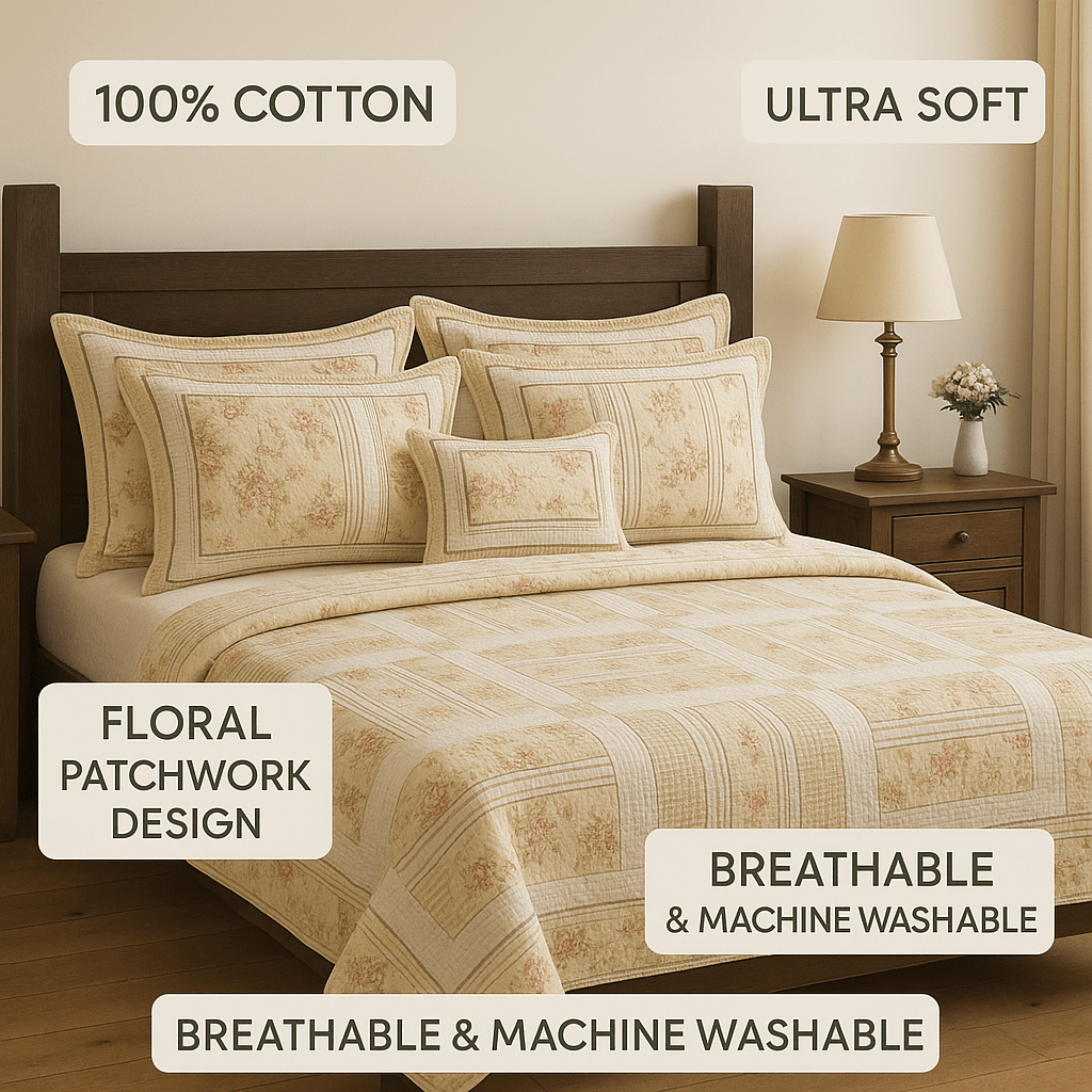 DaDa Bedding Cottage Floral Blossoming Patchwork Quilted Coverlet Bedspread Set (DXJ103112)